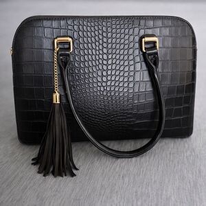 Justfab Classic Black Crocodile Embossed Handbag/Satchel